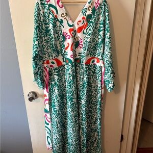 Vibrant Green and White Patterned Dress